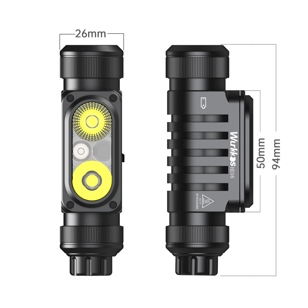 【New Release】Wurkkos HD16 headlamp max output 2500lumen 297M, Configure spot＆flood＆red light, Convenient rotary switch and smart light sensing adjustment function