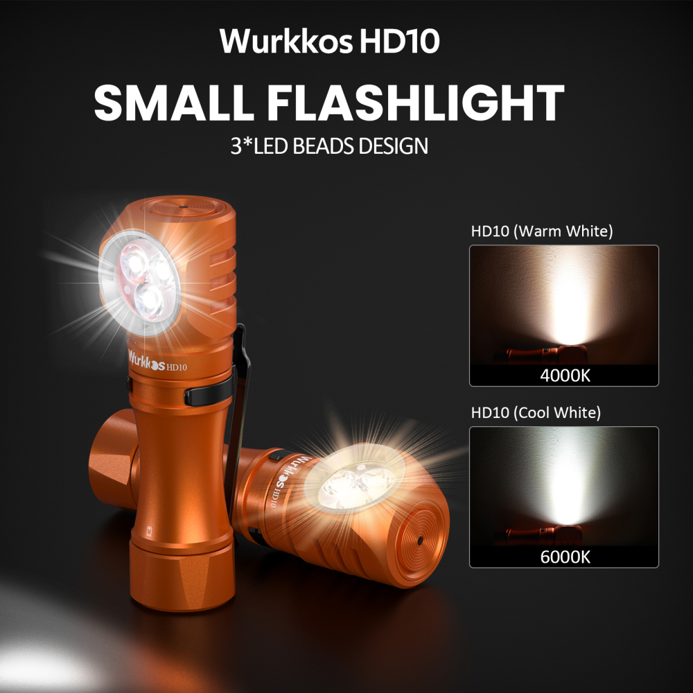 【USA warehouse】Wurkkos HD10 Mini Angle Flashlight,USB C Rechargeable 14500 Headlamp 1200LM Max , with Anduril 2.0/Real RGB Aux/Magnetic Tailcap/Headband