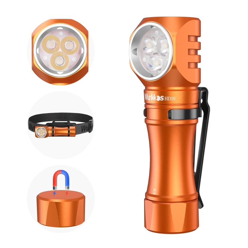 【USA warehouse】Wurkkos HD10 Mini Angle Flashlight,USB C Rechargeable 14500 Headlamp 1200LM Max , with Anduril 2.0/Real RGB Aux/Magnetic Tailcap/Headband