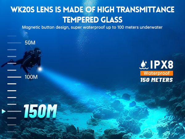 Wurkkos WK20S 2000lm Scuba Diving Flashlight, Amphibious Flashlight, SST40 18650