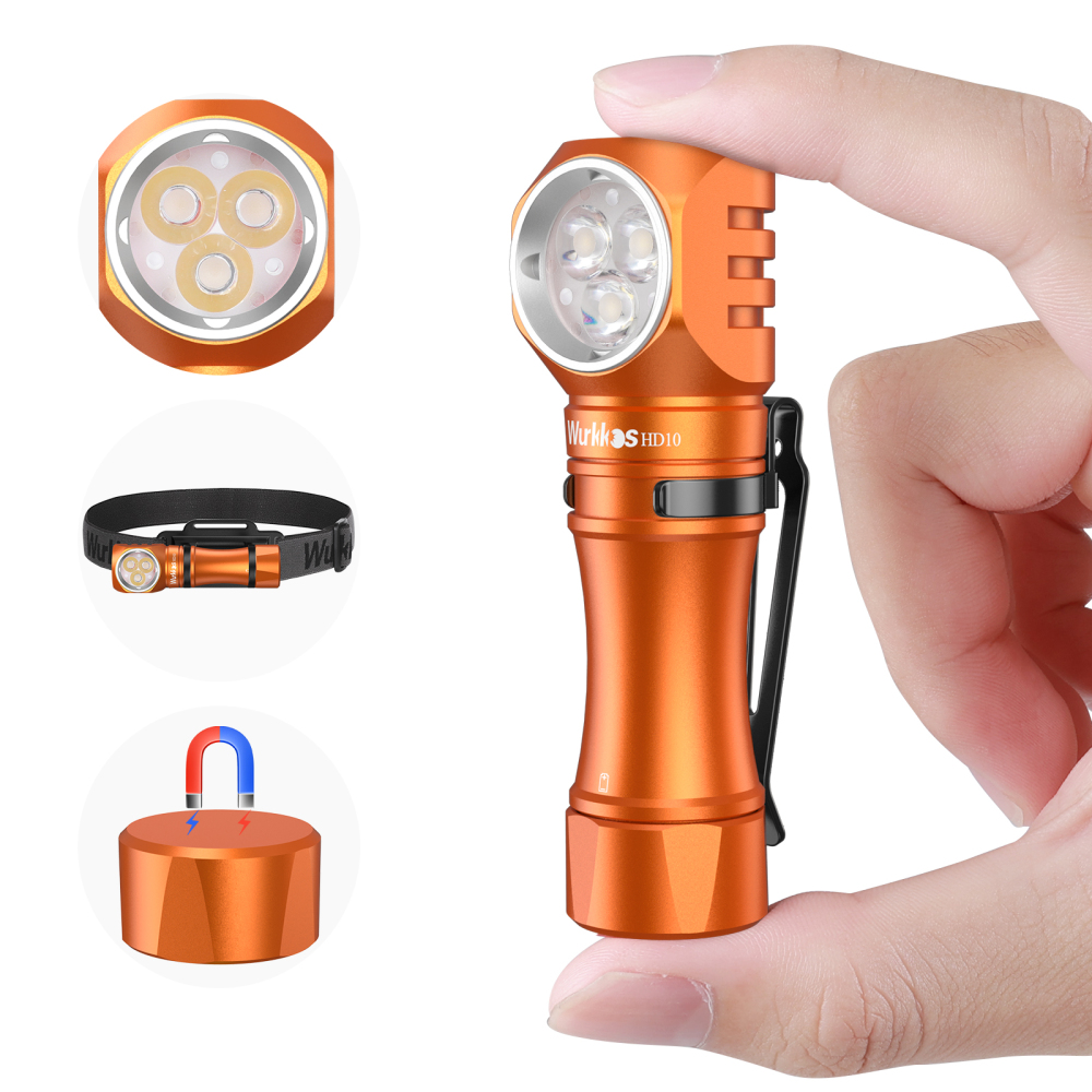 【USA warehouse】Wurkkos HD10 Mini Angle Flashlight,USB C Rechargeable 14500 Headlamp 1200LM Max , with Anduril 2.0/Real RGB Aux/Magnetic Tailcap/Headband