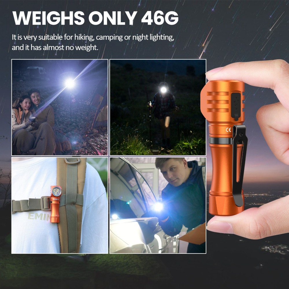 【USA warehouse】Wurkkos HD10 Mini Angle Flashlight,USB C Rechargeable 14500 Headlamp 1200LM Max , with Anduril 2.0/Real RGB Aux/Magnetic Tailcap/Headband
