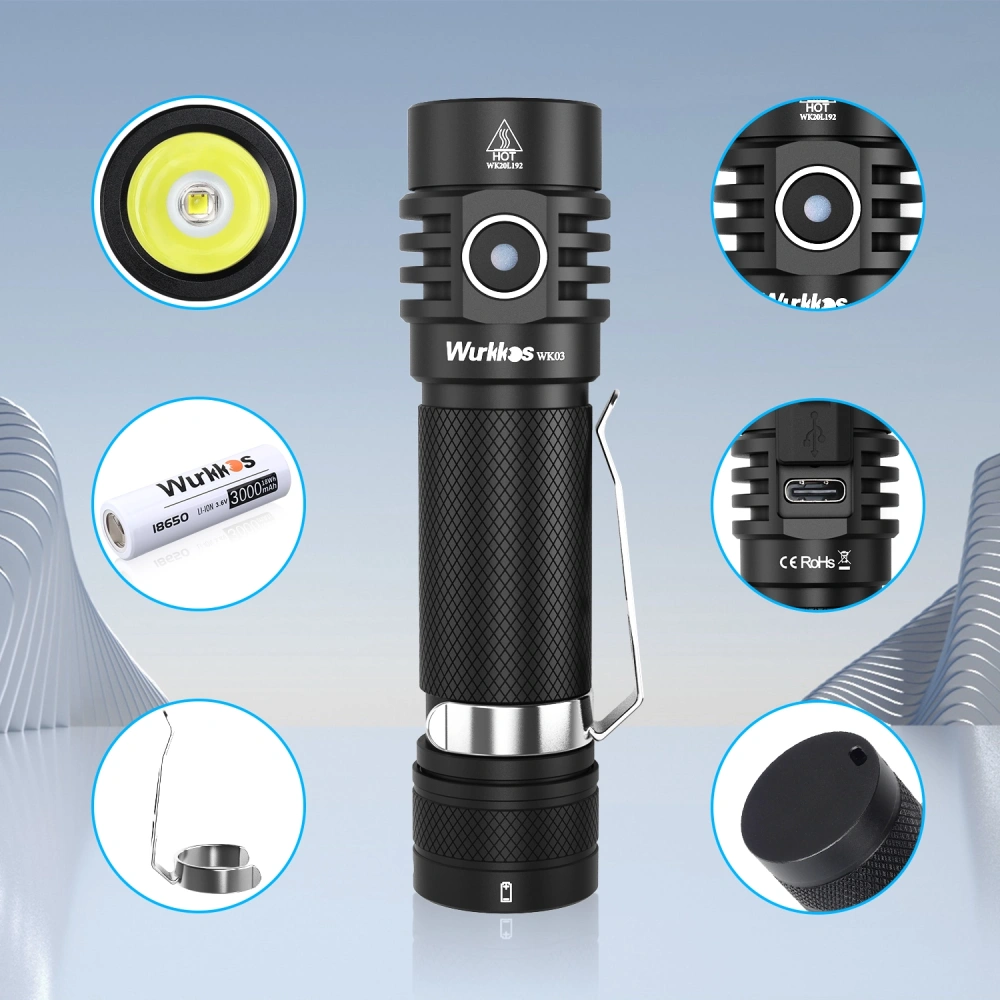 Wurkkos WK03 1800lm SST40 USB C Rechargeable 18650 EDC Light