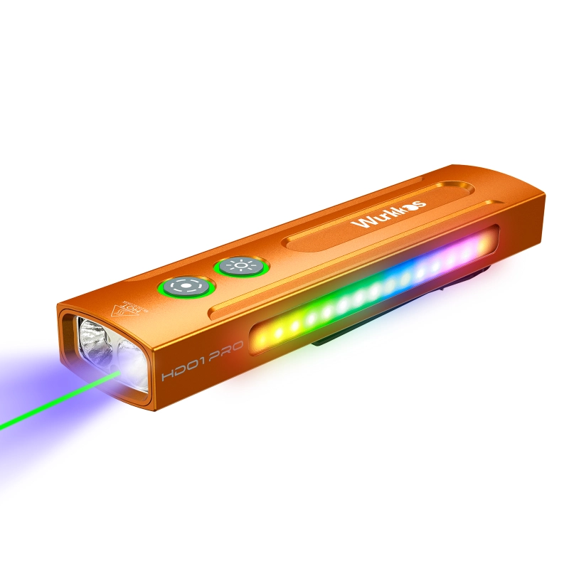 【New release】Wurkkos HD01 PRO EDC Flashlight, with 365nm UV light, Green Laser, White flood led, Side RGB Lights/Dual Switch/Magnetic Tail