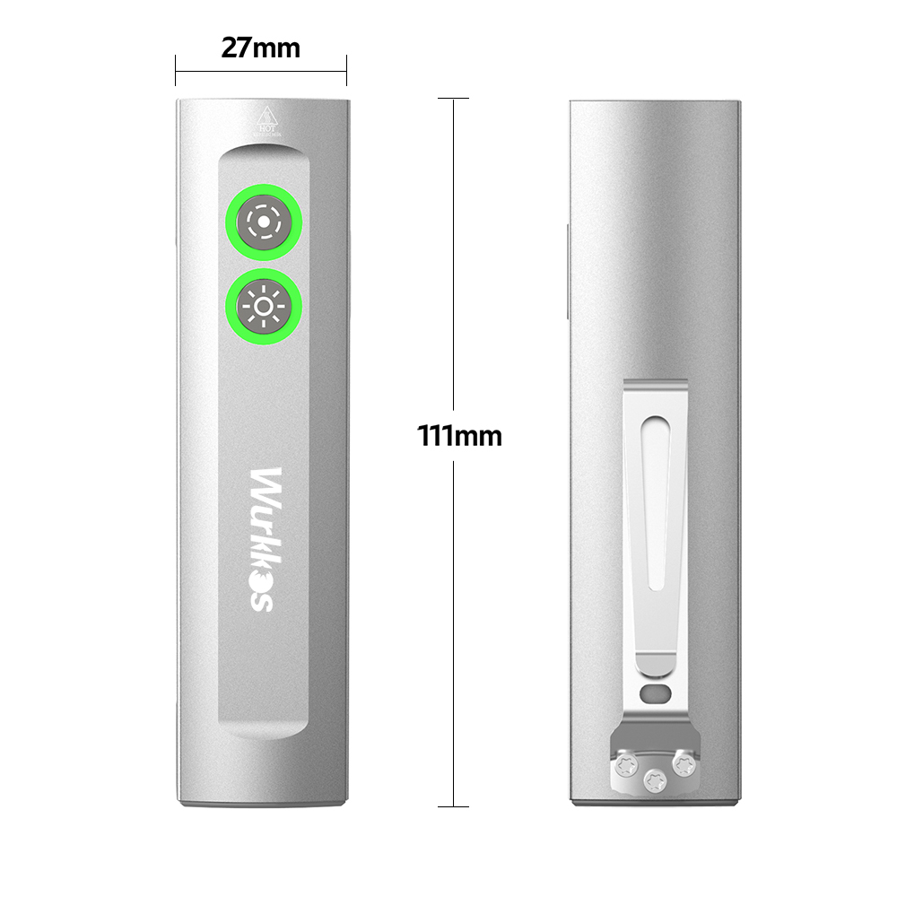 【New Green Version】Wurkkos HD01 Rechargeable EDC Flashlight with Front Spotlight and Side flood light (90CRI)/RGB Light/Dual Switch/Magnetic Tail