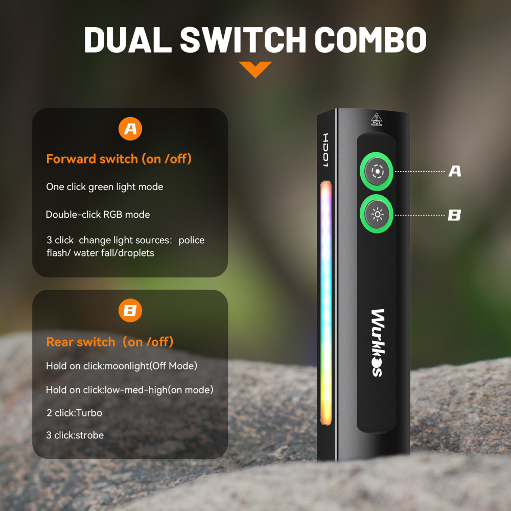 【New Release】Wurkkos HD01 Rechargeable EDC Flashlight with Front Sport Light and Side flood light (90CRI)/RGB Light/Dual Switch/Magnetic Tail