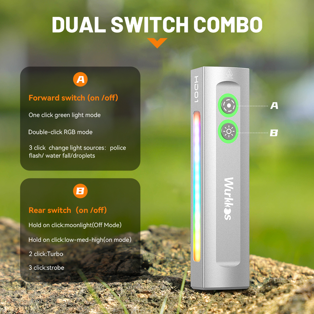 【New Release】Wurkkos HD01 Rechargeable 1200LM EDC Flashlight with Side RGB Light and Dual Side Switch, Magnetic Tail