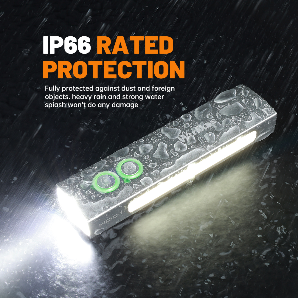 【New Green Version】Wurkkos HD01 Rechargeable EDC Flashlight with Front Spotlight and Side flood light (90CRI)/RGB Light/Dual Switch/Magnetic Tail