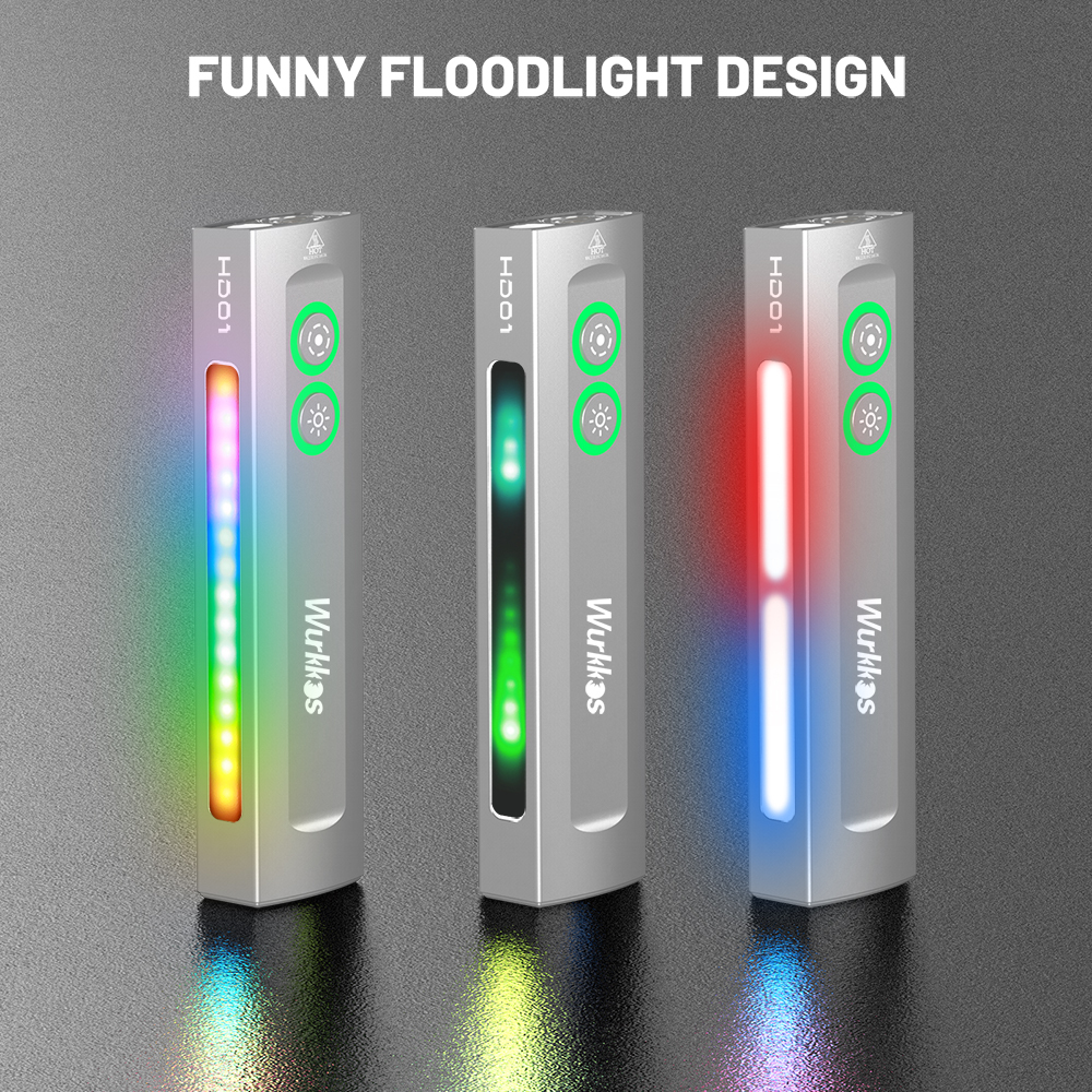 【New Green Version】Wurkkos HD01 Rechargeable EDC Flashlight with Front Spotlight and Side flood light (90CRI)/RGB Light/Dual Switch/Magnetic Tail