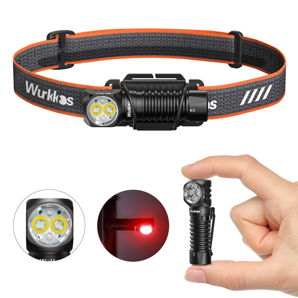 Wurkkos HD12 Mini Angle Light, White&Red Beam, USB C Rechargeable 14500/AA Headlamp ,with Simple UI/Adjustable Headband