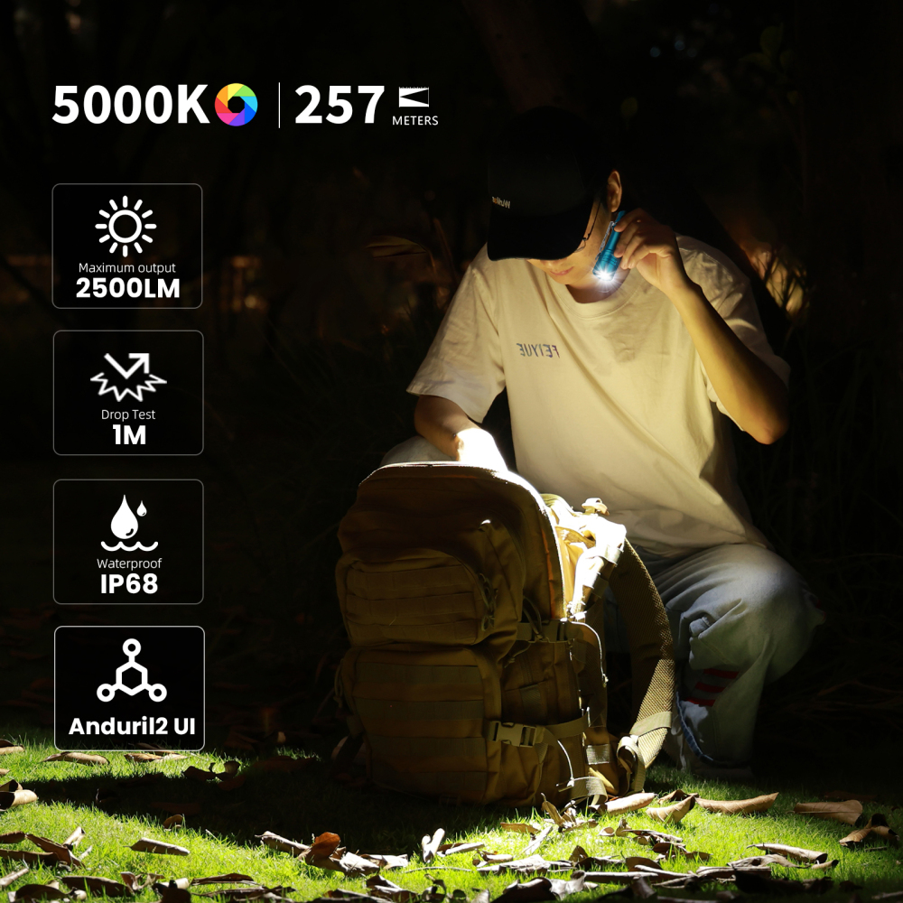 【New Release】Wurkkos TS10 MAX Nichia 519A 5000k＆ anduril 2.0 ,18650 portable flashlight with Maximum output 2500 lumens/157m/E-tail switch