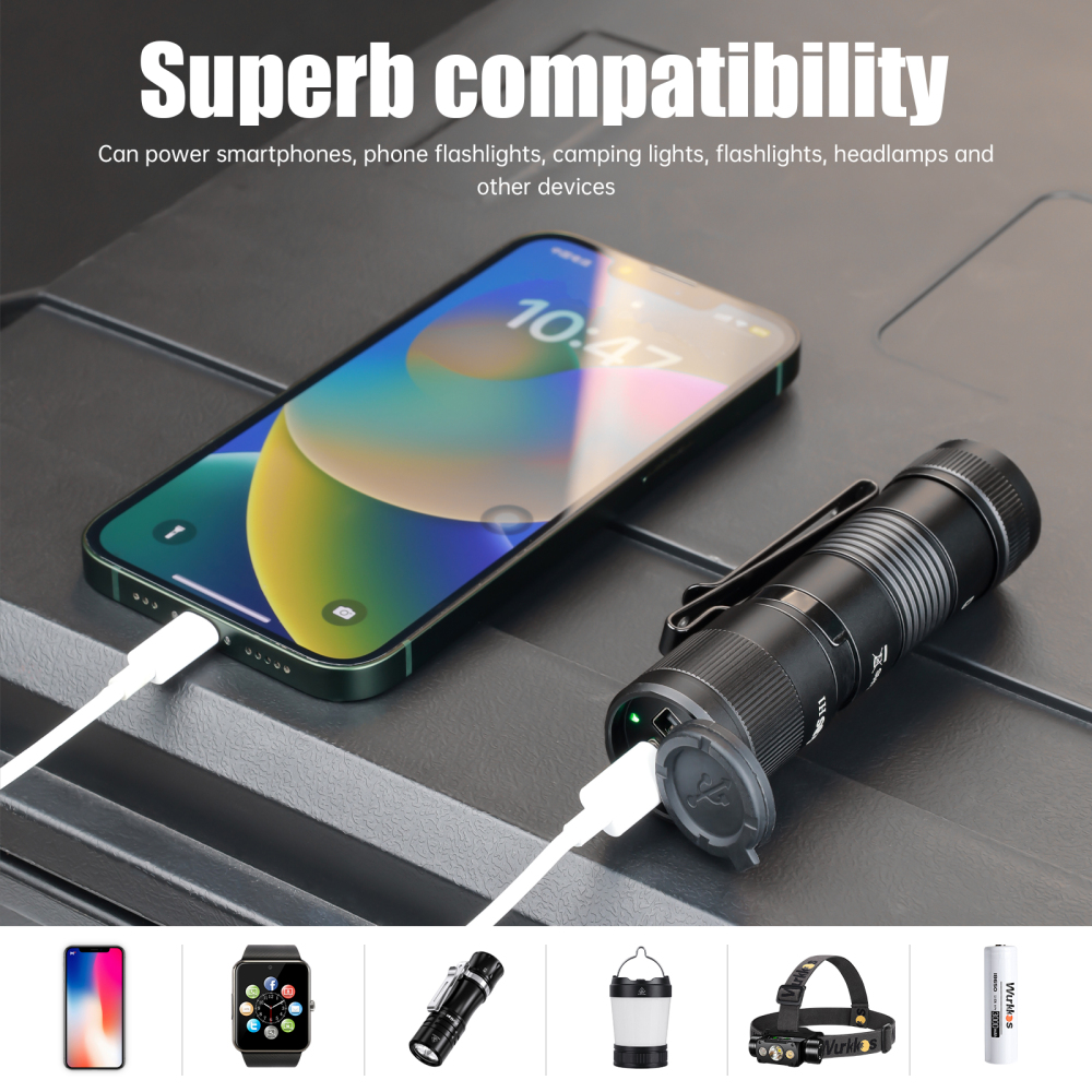 【New Release】Wurkkos H1 Flashlight Partner Portable Powerbank with Clip ,Battery Removable/ Aluminum Alloy Body