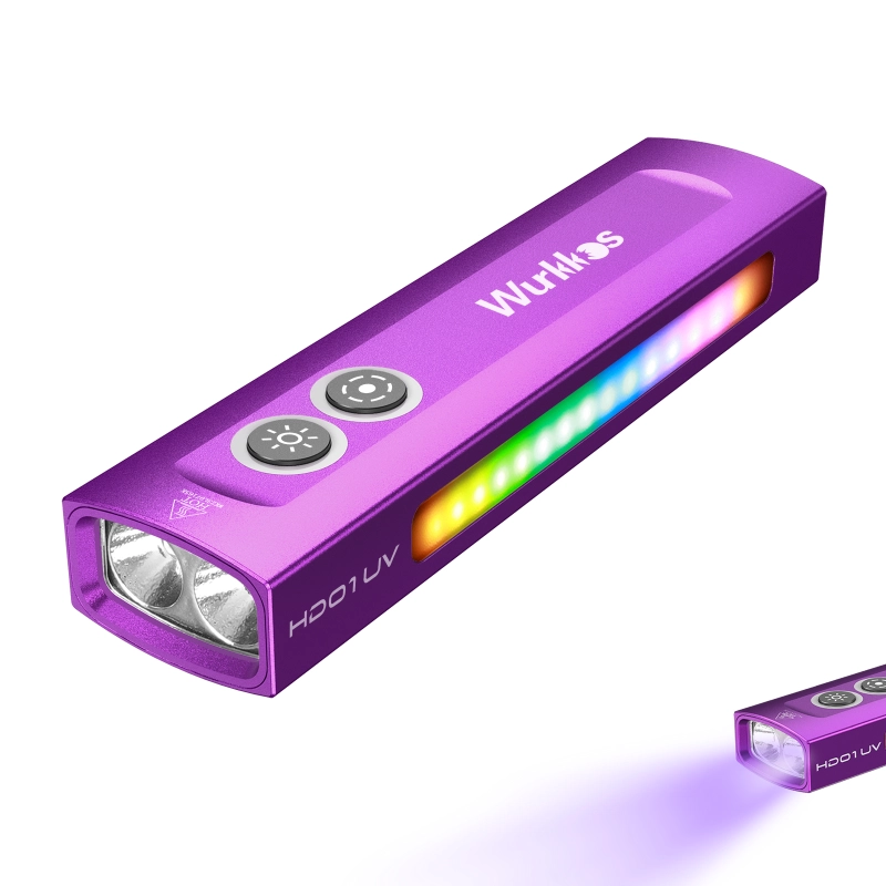 【USA warehouse】Wurkkos HD01UV Multifunctional EDC Flashlight, with 365nm UV light and White flood led, Side RGB Lights/Dual Switch/Magnetic Tail