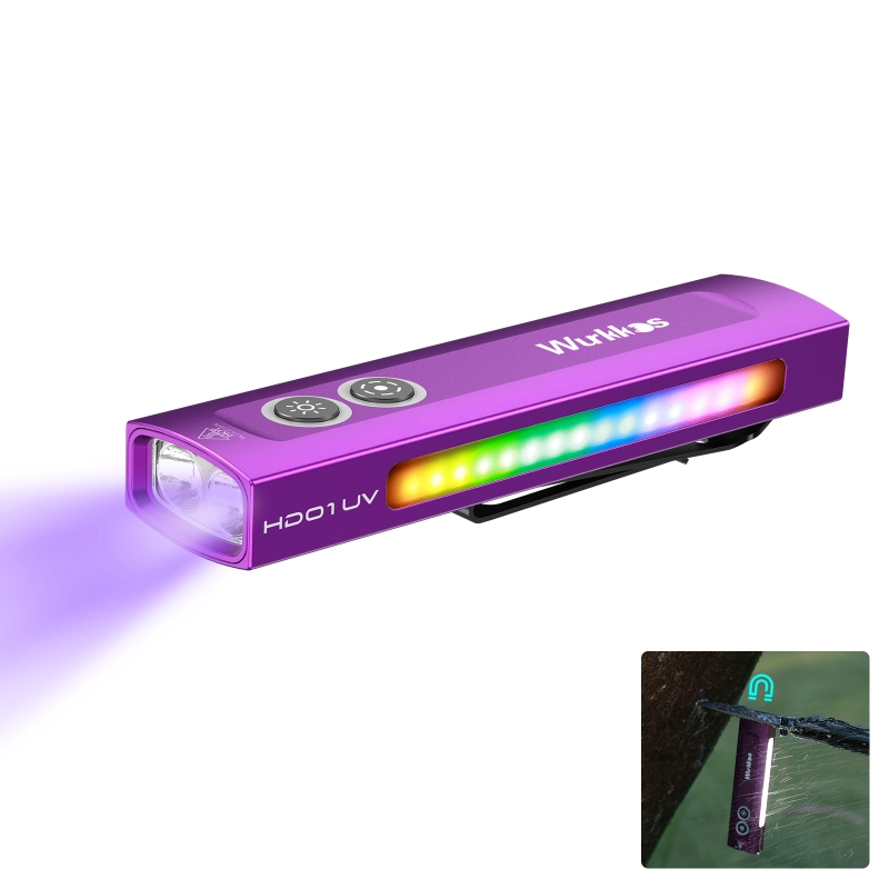 【USA warehouse】Wurkkos HD01UV Multifunctional EDC Flashlight, with 365nm UV light and White flood led, Side RGB Lights/Dual Switch/Magnetic Tail