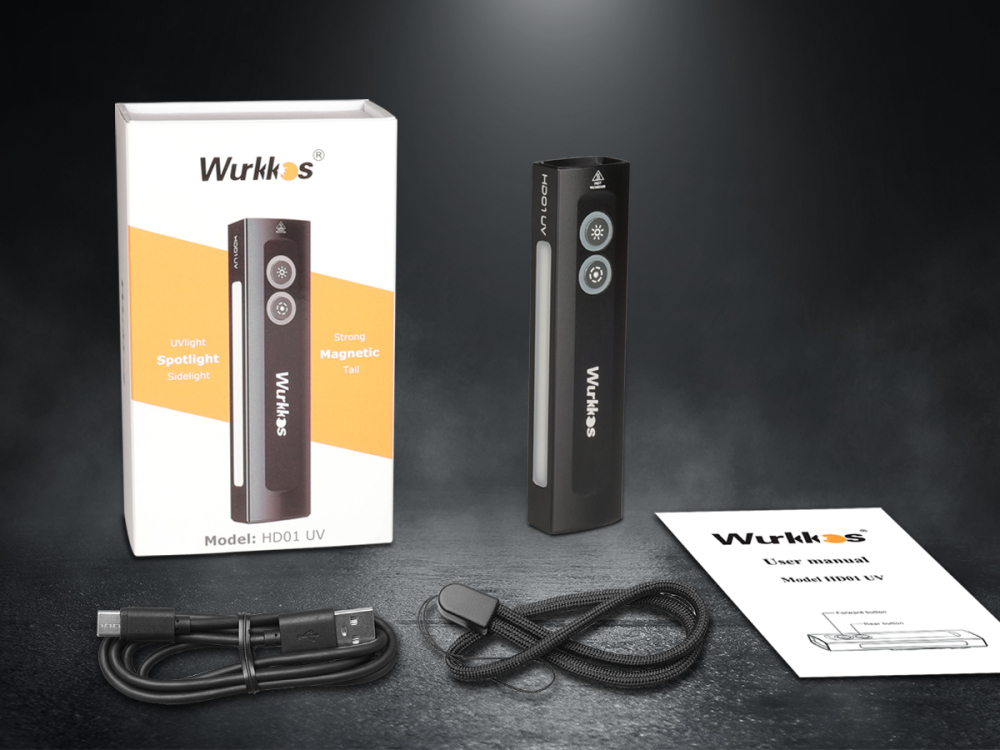 【USA warehouse】Wurkkos HD01UV Multifunctional EDC Flashlight, with 365nm UV light and White flood led, Side RGB Lights/Dual Switch/Magnetic Tail
