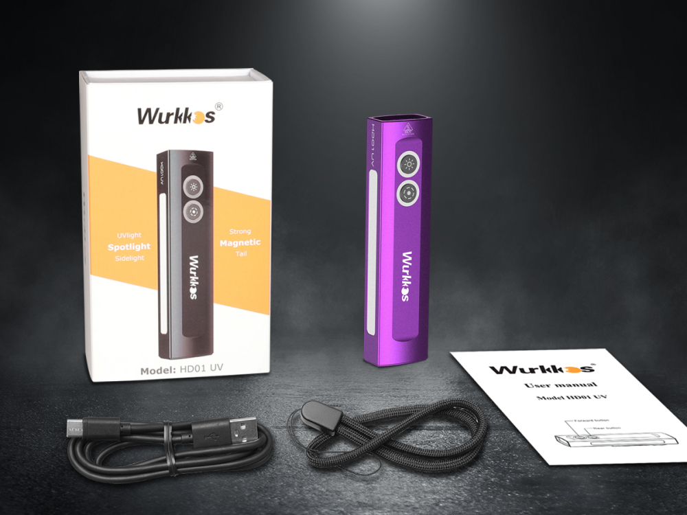 【USA warehouse】Wurkkos HD01UV Multifunctional EDC Flashlight, with 365nm UV light and White flood led, Side RGB Lights/Dual Switch/Magnetic Tail