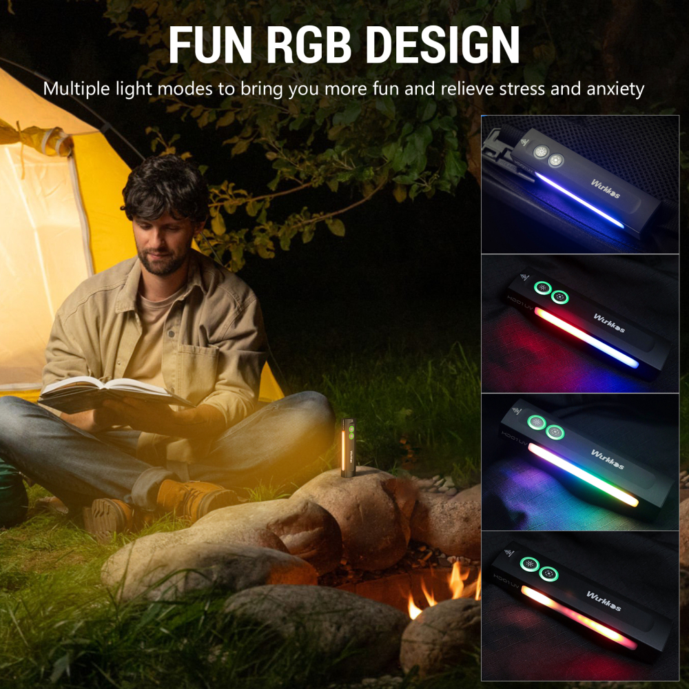 Wurkkos HD01UV Multifunctional EDC Flashlight, with 365nm UV light and White flood led, Side RGB Lights/Dual Switch/Magnetic Tail