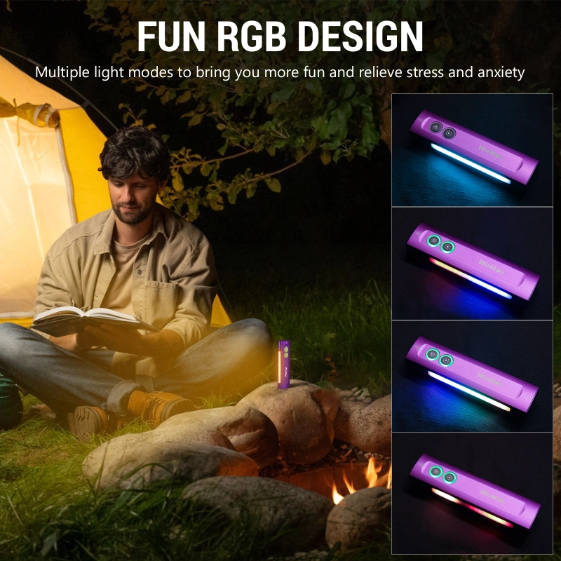 【USA warehouse】Wurkkos HD01UV Multifunctional EDC Flashlight, with 365nm UV light and White flood led, Side RGB Lights/Dual Switch/Magnetic Tail