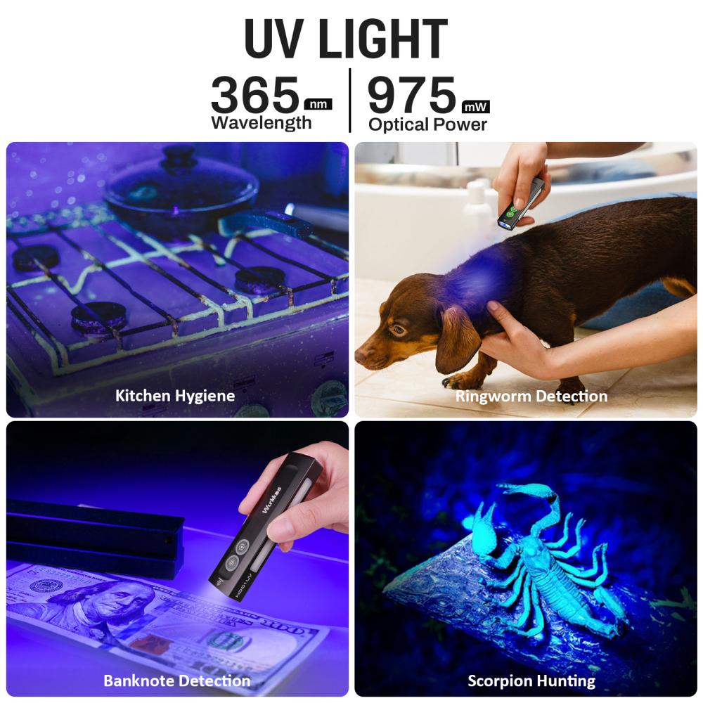 【USA warehouse】Wurkkos HD01UV Multifunctional EDC Flashlight, with 365nm UV light and White flood led, Side RGB Lights/Dual Switch/Magnetic Tail