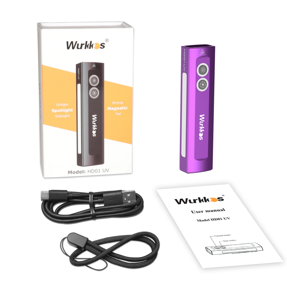 Wurkkos HD01UV Multifunctional EDC Flashlight, with 365nm UV light and White flood led, Side RGB Lights/Dual Switch/Magnetic Tail