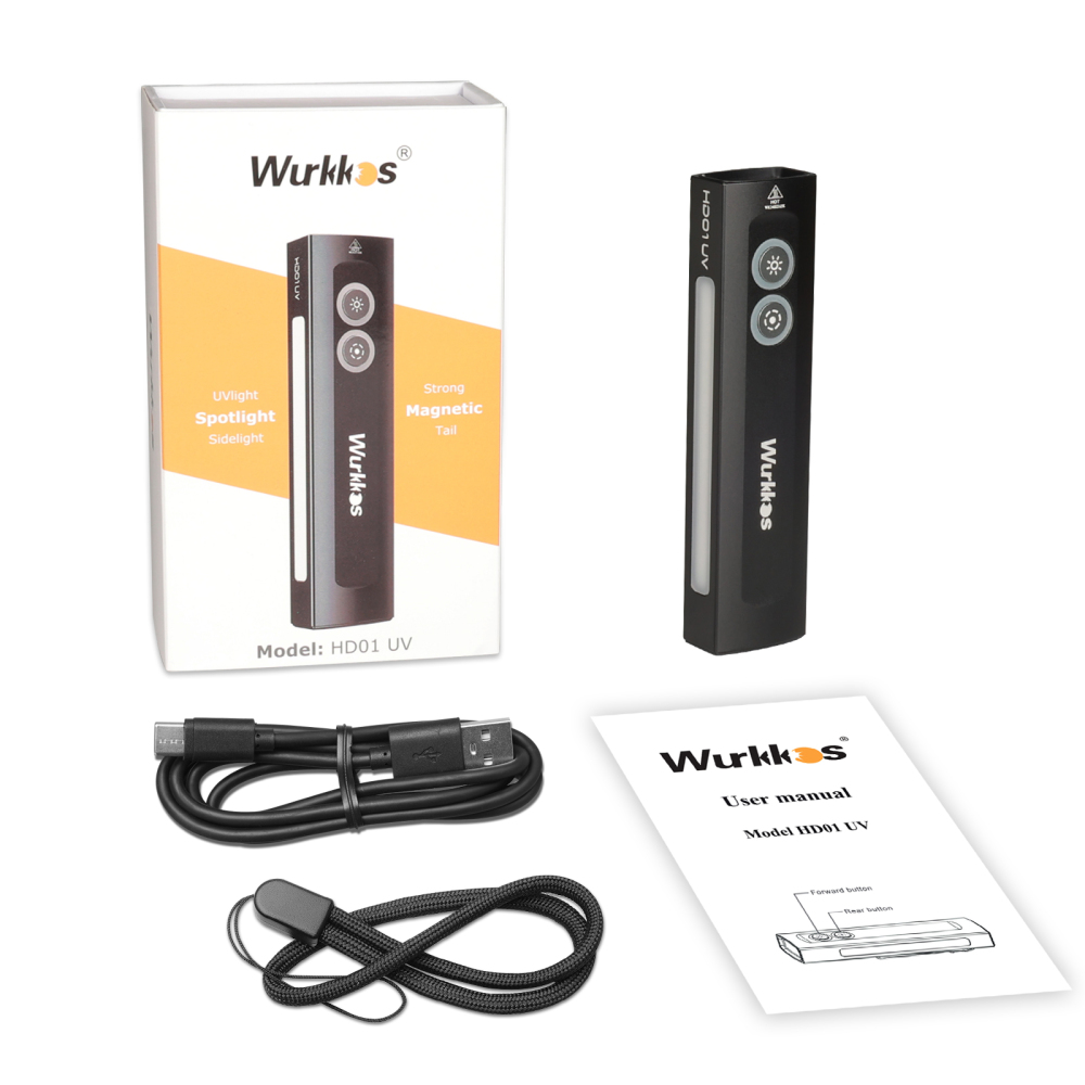 【USA warehouse】Wurkkos HD01UV Multifunctional EDC Flashlight, with 365nm UV light and White flood led, Side RGB Lights/Dual Switch/Magnetic Tail