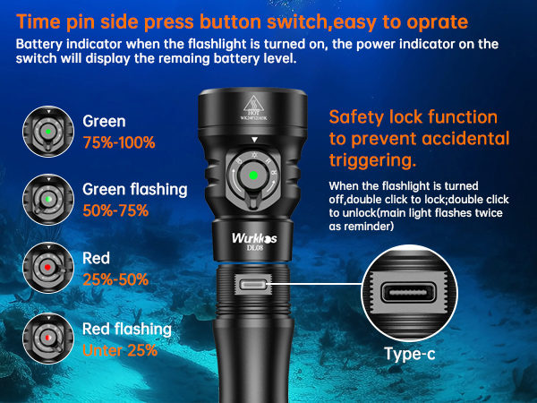 【New Release】Wurkkos DL08 3600lm Rechargeable Diving Light, 21700 Powerful Flashlight, with Rotary Magnetic Switch 6500K Underwater Torch IP68