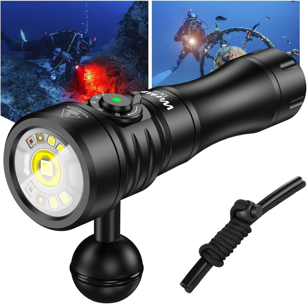 【US warehouse No Tax】Wurkkos DL08 3600lm Rechargeable Diving Light, Long-Range Spotlight & Wide Floodlight with Red & UV LEDs, Underwater Torch IP68