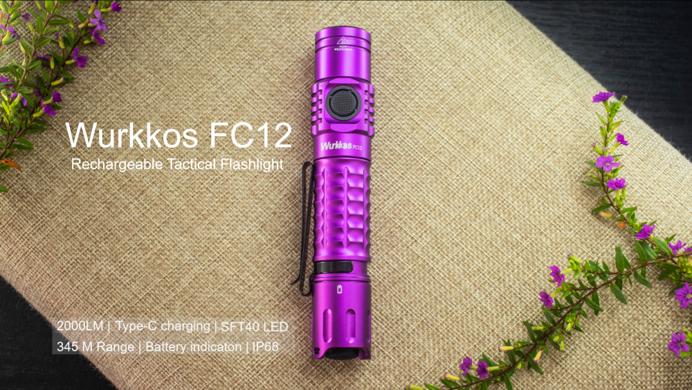 【Vday Limited $29.99】FC12 Purple Tactical flashlight + WK03 Red EDC flashlight, both with batteries