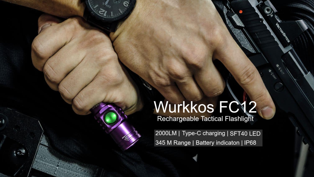 【Vday Limited $29.99】FC12 Purple Tactical flashlight + WK03 Red EDC flashlight, both with batteries