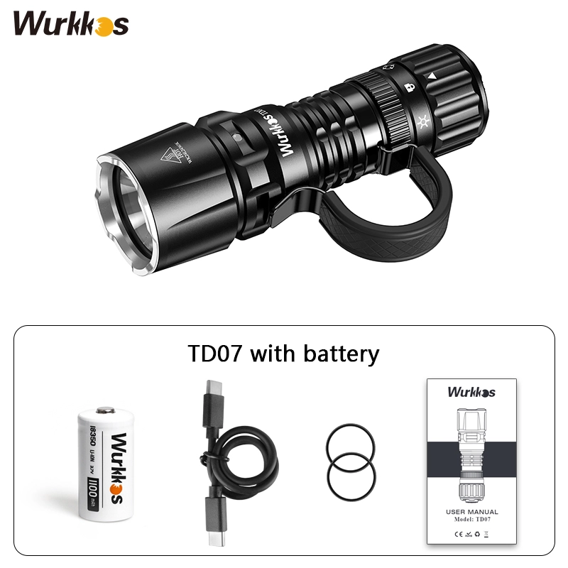 【New Release】Wurkkos TD07 Tactical Flashlight, SFT25R 6000k Mini Powerful LED, Max output 1300 lm, Long range 479m, 2 Mods Tactical and Outdoor