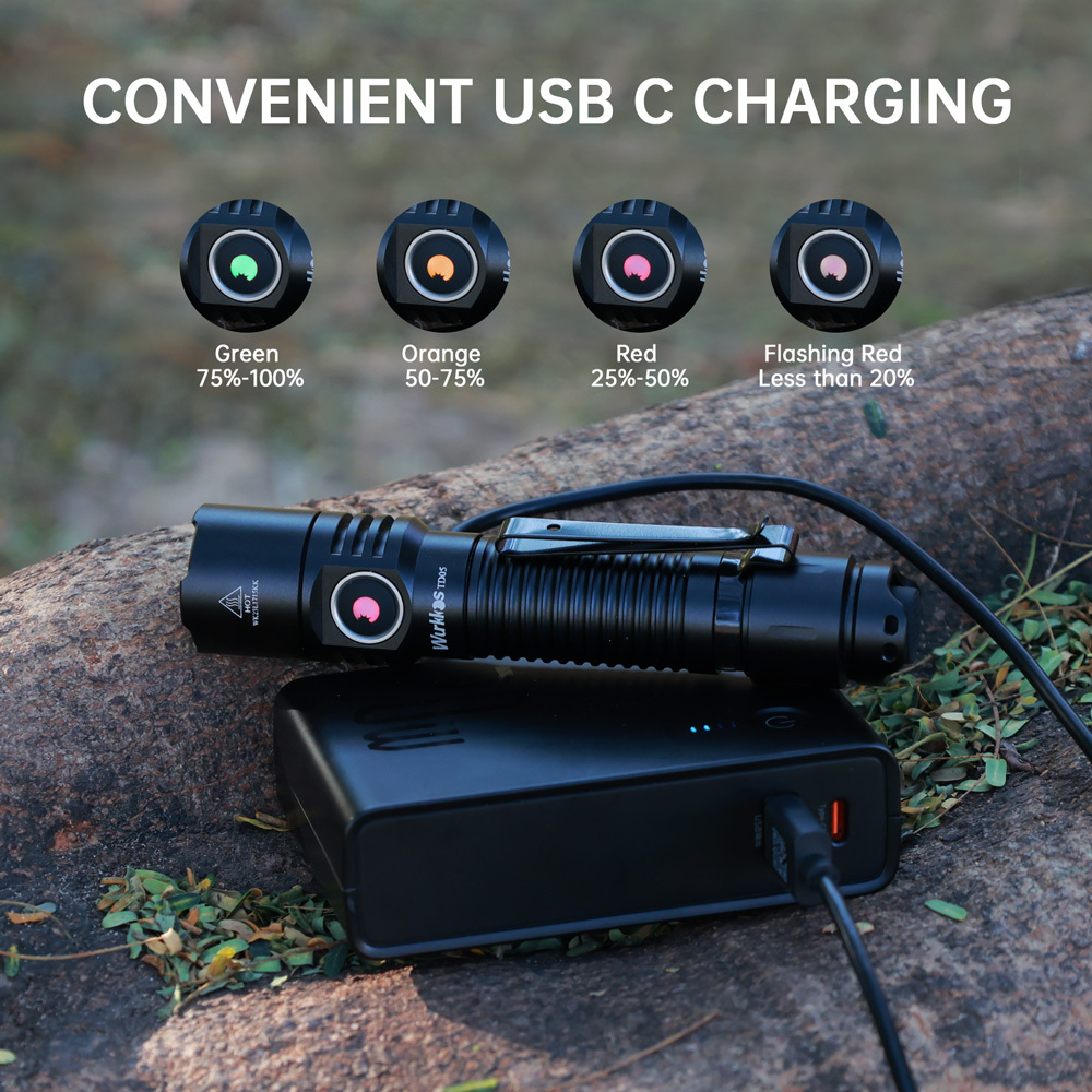 Wurkkos TD05 18650 Rechargeable Tactical Flashlight ,1800lm Throw 373M, Dual button Side Switch& Constant current Circuit