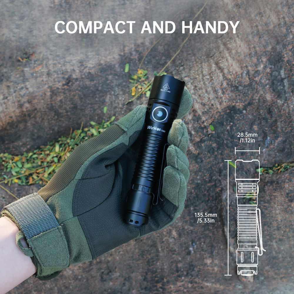Wurkkos TD05 18650 Rechargeable Tactical Flashlight ,1800lm Throw 373M, Dual button Side Switch& Constant current Circuit