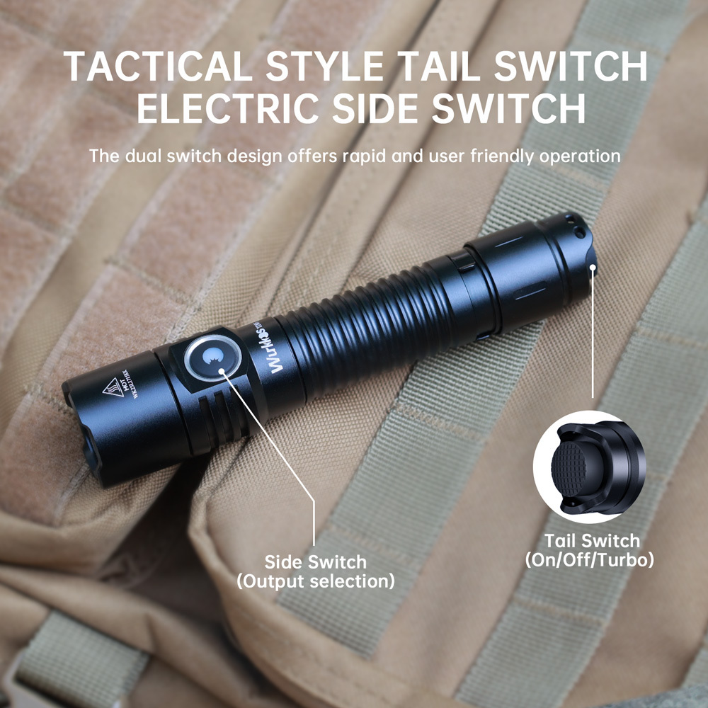 Wurkkos TD05 18650 Rechargeable Tactical Flashlight ,1800lm Throw 373M, Dual button Side Switch& Constant current Circuit