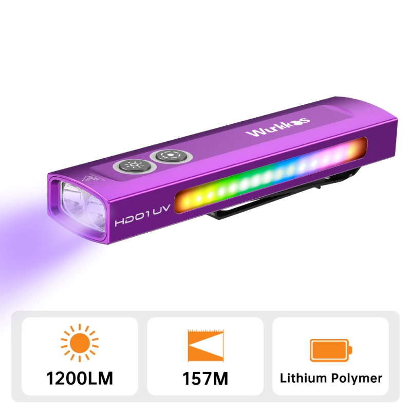 Wurkkos HD01UV Multifunctional EDC Flashlight, with 365nm UV light and White flood led, Side RGB Lights/Dual Switch/Magnetic Tail