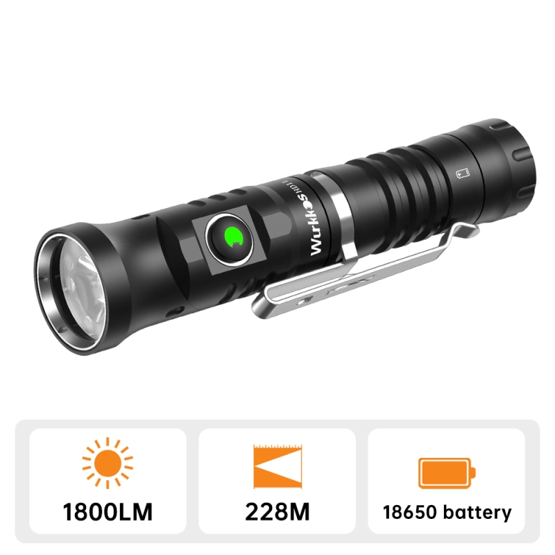 Wurkkos HD11 90° Folding Flashlight, Red＆White Led, Automatic Switching Spot＆Flood Light, Max 1800LM IP68 with Magnetic Tail