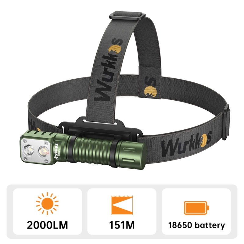 Wurkkos HD15 Angle Flashlight, Dual LEDs, Replaceable short tube included, Rechargeable 18650 Battery with Reverse Charging