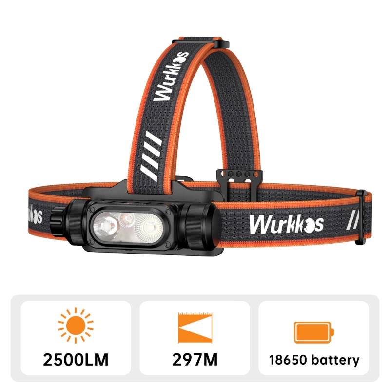 【New Release】Wurkkos HD16 headlamp max output 2500lumen 297M, Configure spot＆flood＆red light with Convenient rotary switch