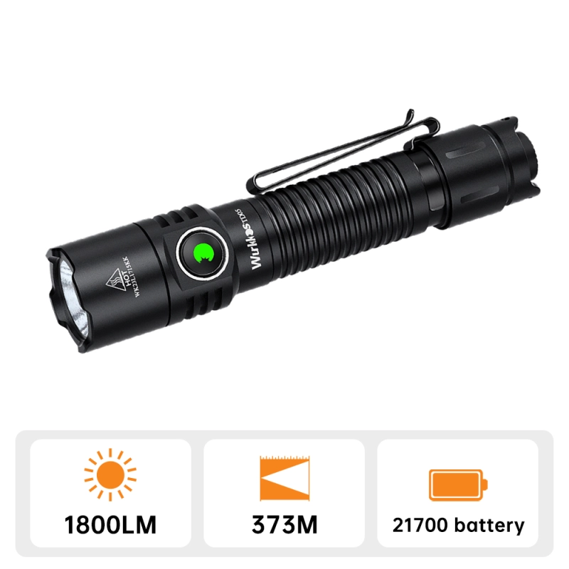 Wurkkos TD05 18650 Rechargeable Tactical Flashlight ,Buck Driver 1800lm Output 373M Throw, Dual switch easy to operate
