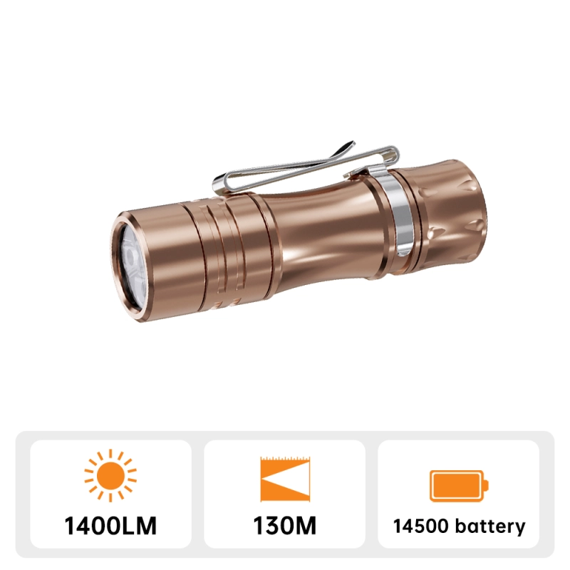 Wurkkos Copper TS10 V2 14500 Powerful Mini EDC Flashlight 1400lm with 3* 90 CRI LEDs, Aux LEDs, Anduril 2.0