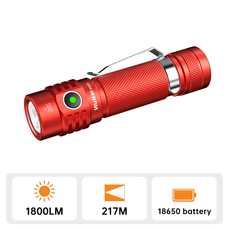 【Red available】Wurkkos WK03 1800lm SST40 USB C Rechargeable 18650 EDC Light, Simple UI with Power Indicator/ATR