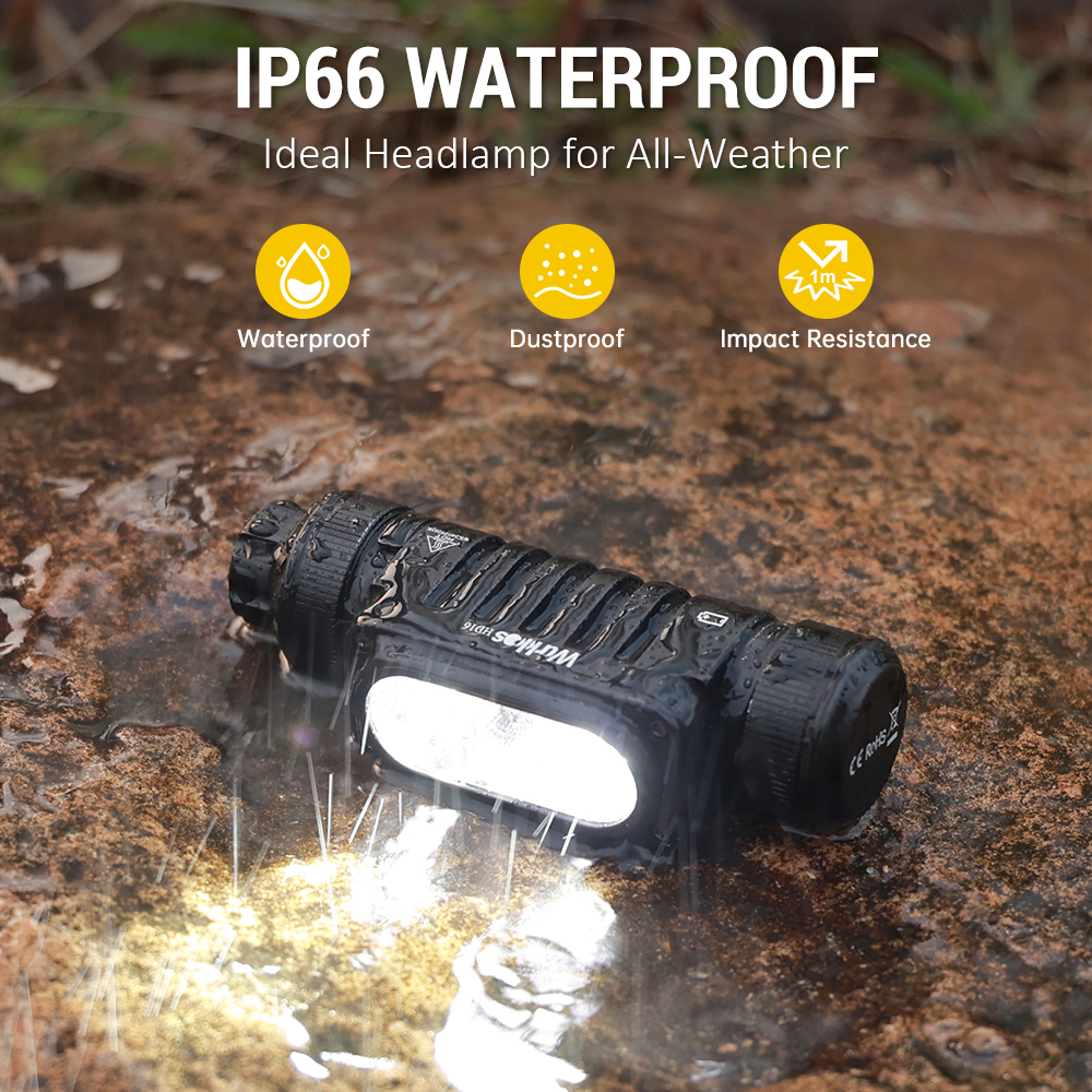 【New Release】Wurkkos HD16 headlamp max output 2500lumen 297M, Configure spot＆flood＆red light with Convenient rotary switch