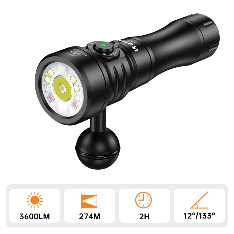 【USA Warehouse】Wurkkos DL08 3600lm Rechargeable Diving Light, 21700 Powerful Flashlight, with Rotary Magnetic Switch 6500K Underwater Torch IP68