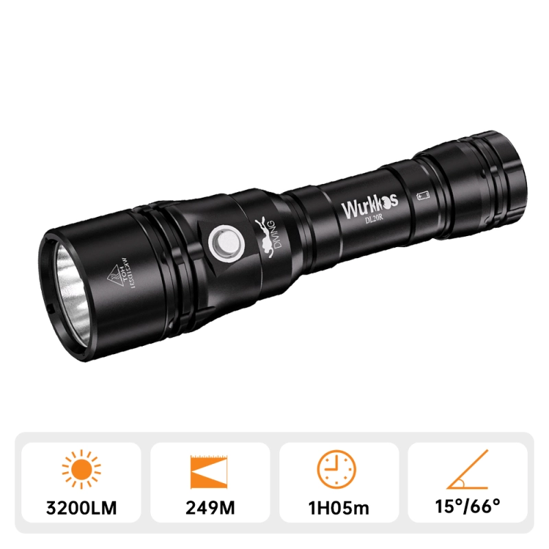 Wurkkos DL20R USB C Rechargeable Diving Light Powerful 3200lm XHP50.2 18650 Flashlight with Magnetic Control Switch