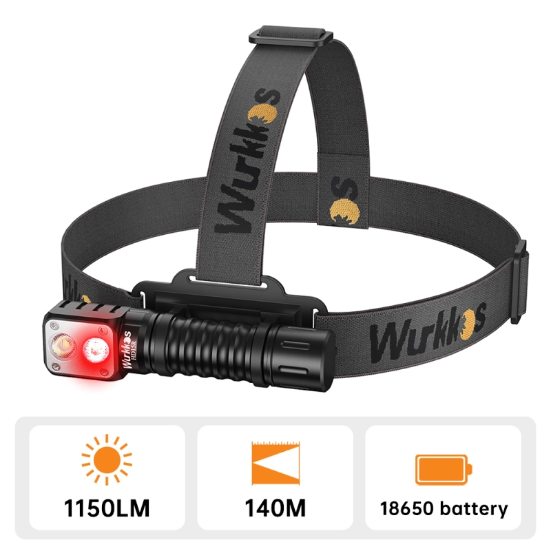 Wurkkos HD15R Dual LEDs Angle Flashlight  with White Beam LH351D Red Beam SST20 USB C Rechargeable 18650 Headlamp with Power Bank Function