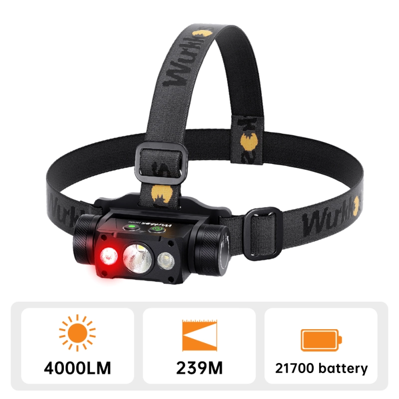 Wurkkos HD50 Headlamp with Spotlight & Floodlight&red light, 4000LM/ 239M Powerful Flashlight Magnetic Tailcap USB C Rechargeable with dual swtich