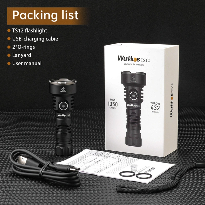 【Limited $12.99】Wurkkos TS12 Mini Thrower EDC Flashlight, 1050LM 432Meters Powerful USB C Rechargeable Light