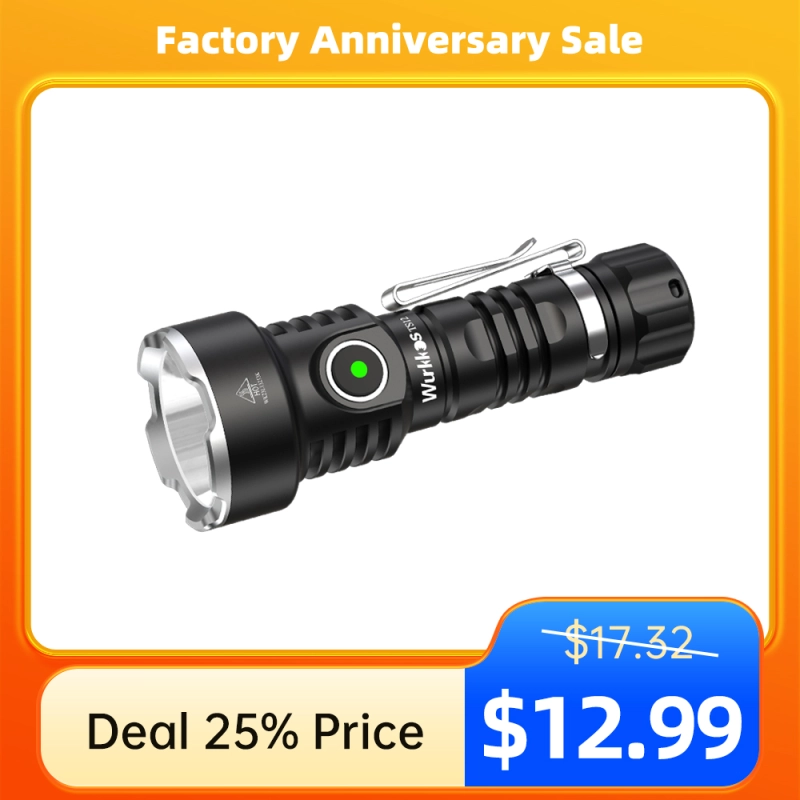 【Limited $12.99】Wurkkos TS12 Mini Thrower EDC Flashlight, 1050LM 432Meters Powerful USB C Rechargeable Light