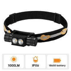 Wurkkos H25L Powerful 1000 Lumens Rechargeable Headlamp, LH351D 5000k＆high CRI 90