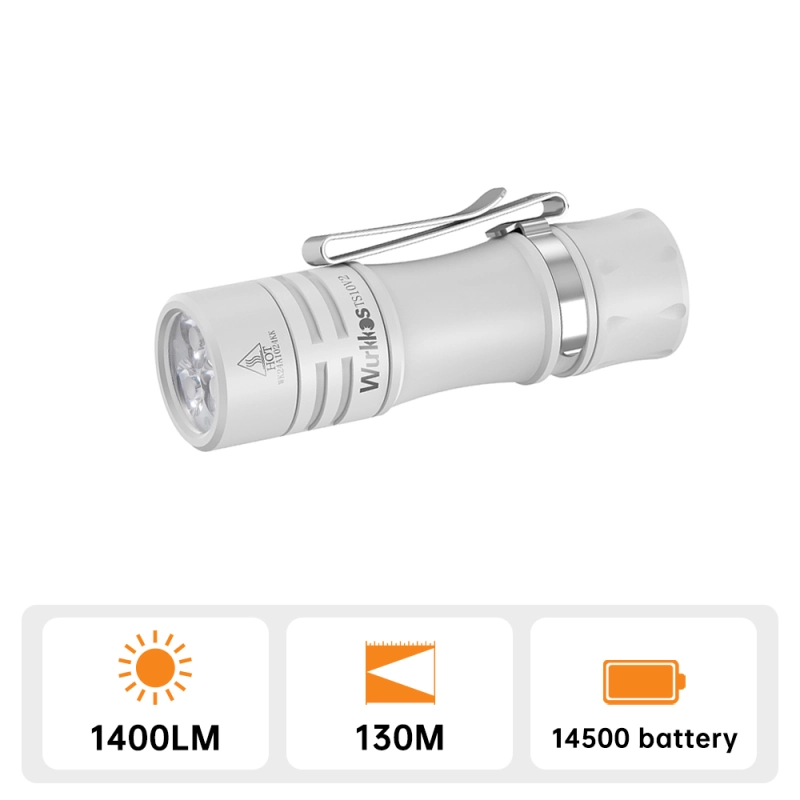 【Free Charger】Wurkkos TS10 V2 14500 Powerful Mini  EDC Flashlight with 3* 90 CRI LEDs and 3* RGB Aux LEDs ,Anduril 2.0,Max 1400lm