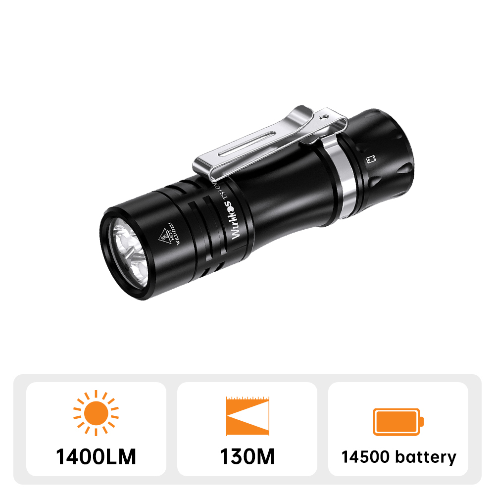 【Free Charger】Wurkkos TS10 V2 14500 Powerful Mini  EDC Flashlight with 3* 90 CRI LEDs and 3* RGB Aux LEDs ,Anduril 2.0,Max 1400lm